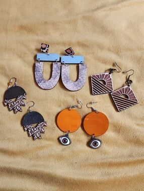 Handmade Wooden Drop Earrings - Women Accessories